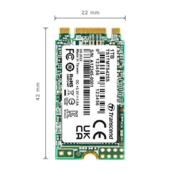 TRANSCEND 1 TB MTS425S M.2 SATA 3 2242 SSD 3D NAND - CACHELESS