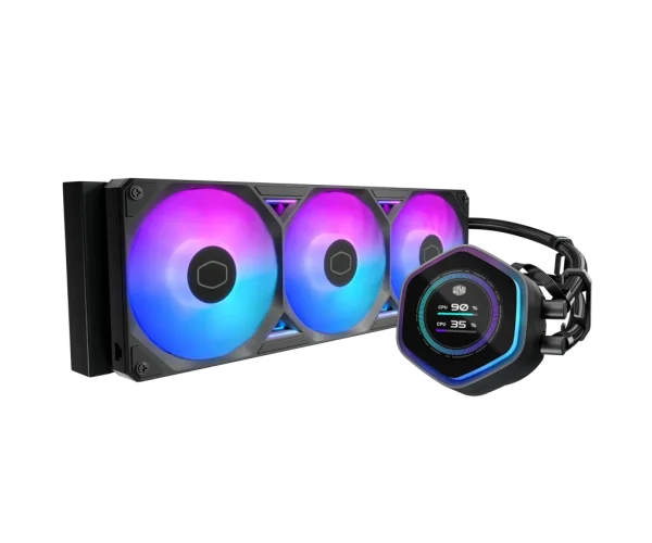 Cooler Master Atmos II;360mm Radiator; Fits all AMD and Intel sockets; VRM fan module; 3 x120mm Sickleflow edge ARGB fans; Black