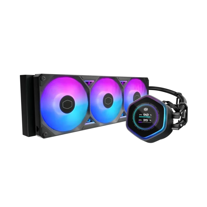 Cooler Master Atmos II;360mm Radiator; Fits all AMD and Intel sockets; VRM fan module; 3 x120mm Sickleflow edge ARGB fans; Black
