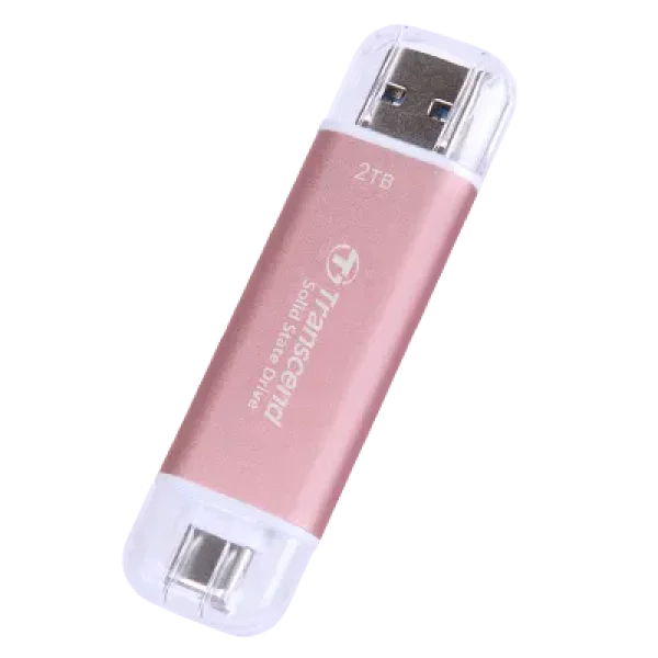 TRANSCEND 2 TB ESD310P USB3.2 TYPE A & C (USB 10Gbps) OTG COMPACT PORTABLE SSD  - Read 1050MB/s Write 950 MB/s - Pink