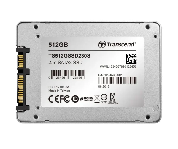 TRANSCEND 512GB SSD230S 2.5' SSD DRIVE - SATA III 3D NAND with DRAM cache - 560MB/s Read 500MB/s Write - 280TBW