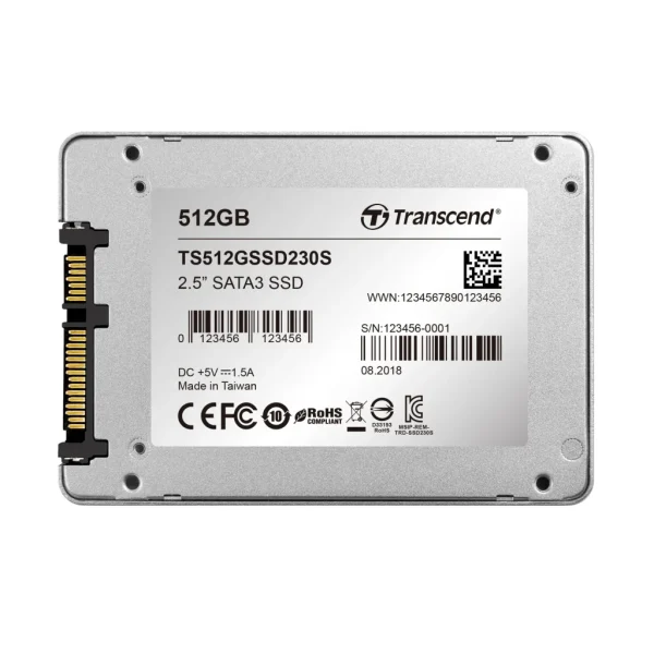 TRANSCEND 512GB SSD230S 2.5' SSD DRIVE - SATA III 3D NAND with DRAM cache - 560MB/s Read 500MB/s Write - 280TBW