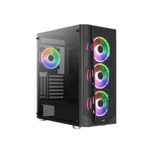 Aerocool Prism ARGB Black Mid tower case - 120mm ARGB Fan x 4; 6-port ARGB control hub - ATX - 2x 2.5'' or 2x3.5'' - 360 Radiato