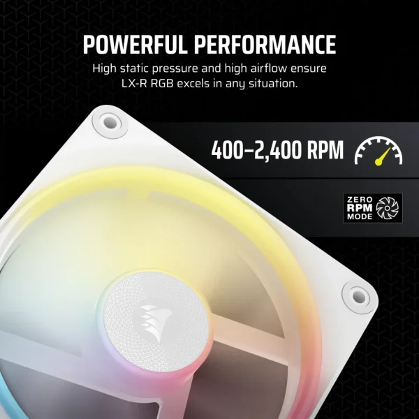 CORSAIR LX-R RGB Series; iCUE LINK LX120-R RGB White; 120mm RGB Fan; Triple Fan Kit.