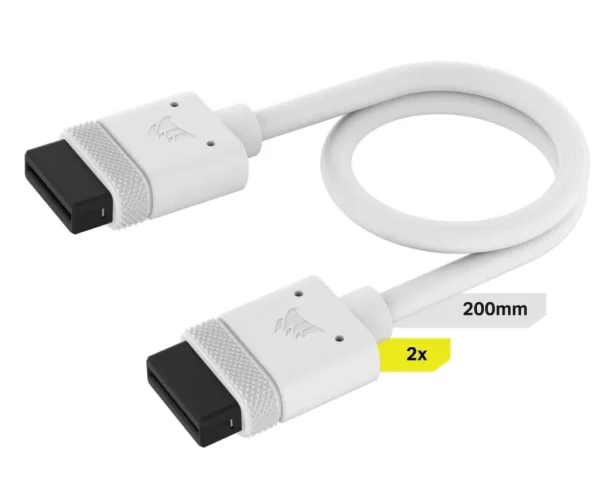 Corsair iCUE LINK Cable; 2x 200mm with Straight connectors; White