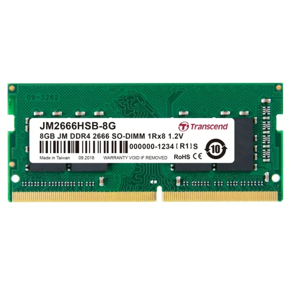 TRANSCEND JET MEMORY 8GB DDR4 2666MHZ SO-DIMM 1RX8 1GX8 CL19 1.2V