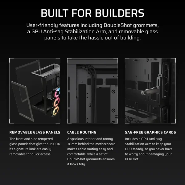 3500X RS-R ARGB Tempered Glass Mid-Tower PC Case; Black