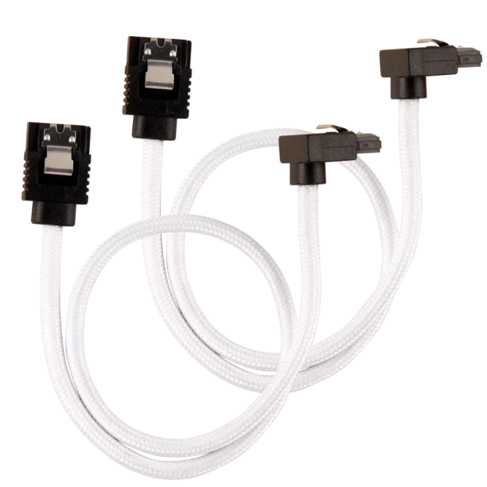 Corsair Premium Sleeved SATA Data Cable Set with 90° Connectors; White; 30cm