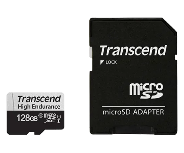 TRANSCEND 350V 128GB HIGH ENDURANCE MICRO SD UHS-I  U1 CLASS10 - READ 100 MB/S - WRITE 45MB/S -  WITH SD ADPTOR