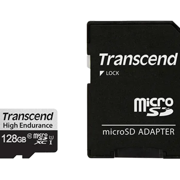 TRANSCEND 350V 128GB HIGH ENDURANCE MICRO SD UHS-I  U1 CLASS10 - READ 100 MB/S - WRITE 45MB/S -  WITH SD ADPTOR