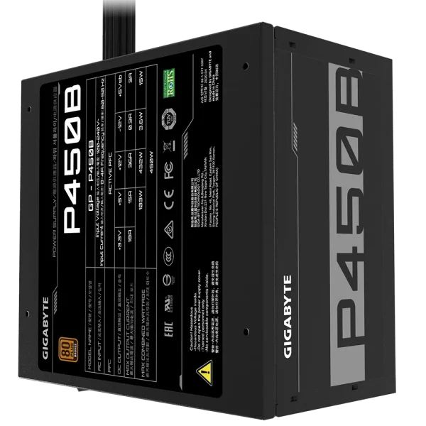Gigabyte PSU P450B Bronze Certified 450W - 3 Year Warranty; 24/20-pin x 1; CPU 4+4-pin x 1; PCI-E 6+2-pin x 2; SATA x 6; Peri x3