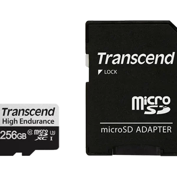 TRANSCEND 350V 256GB HIGH ENDURANCE MICRO SD UHS-I  U3 CLASS10 - READ 100 MB/S - WRITE 45MB/S - WITH SD ADPTOR