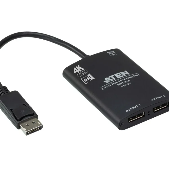 ATEN 2-Port True 4K DisplayPort Single Stream Transport (SST) or Multi-Stream Transport (MST) Mode; dual output – up to 3840 x 2