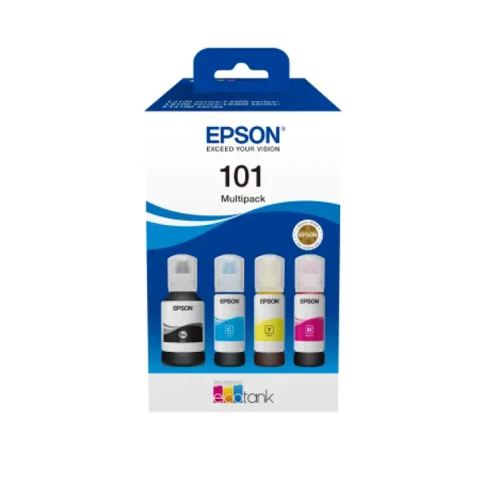 Epson 101 Ecotank Multipack ink bottle (337ml). Black 7500 pgs & 6000 pages each colour @ 5% coverage.