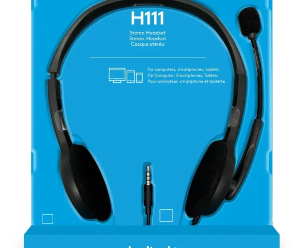 981-000593 - Logitech Headset H111 Analog Stereo Headset  One plug Noise Cancelling mic full stereo sound Flexible Rotating Boom