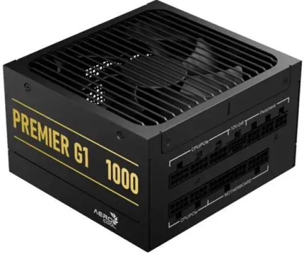 Aerocool Premier G1 Gold 1000W PSU - ATX 3.1 PCIe5.1 - ATX 24 PIN; 1x 4+4PIN CPU; 1x CPU 8PIN; 12x SATA; 2x PATA; 9x PCIe 6+2PIN