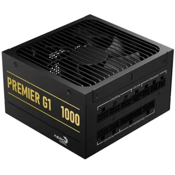 Aerocool Premier G1 Gold 1000W PSU - ATX 3.1 PCIe5.1 - ATX 24 PIN; 1x 4+4PIN CPU; 1x CPU 8PIN; 12x SATA; 2x PATA; 9x PCIe 6+2PIN