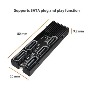 Vantec M.2 PCIe Gen3x2 B+M Key to 5 ports SATA III Expansion Card