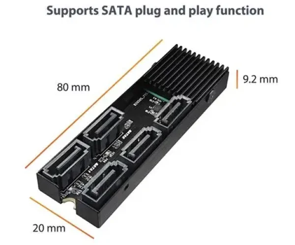 Vantec M.2 PCIe Gen3x2 B+M Key to 5 ports SATA III Expansion Card