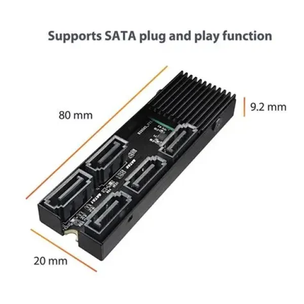 Vantec M.2 PCIe Gen3x2 B+M Key to 5 ports SATA III Expansion Card