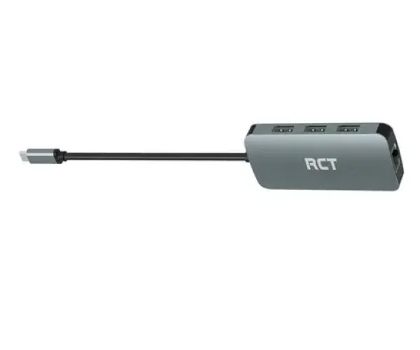 RCT compact 6-in-1 USB type C hub with 1 HDMI; 3 USB 3.0; RJ45 and USB C Power pass-through