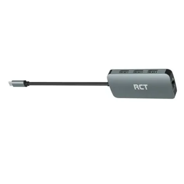 RCT compact 6-in-1 USB type C hub with 1 HDMI; 3 USB 3.0; RJ45 and USB C Power pass-through
