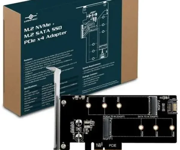 Vantec M.2 NVMe + M.2 SATA SSD PCIe X4 Adapter