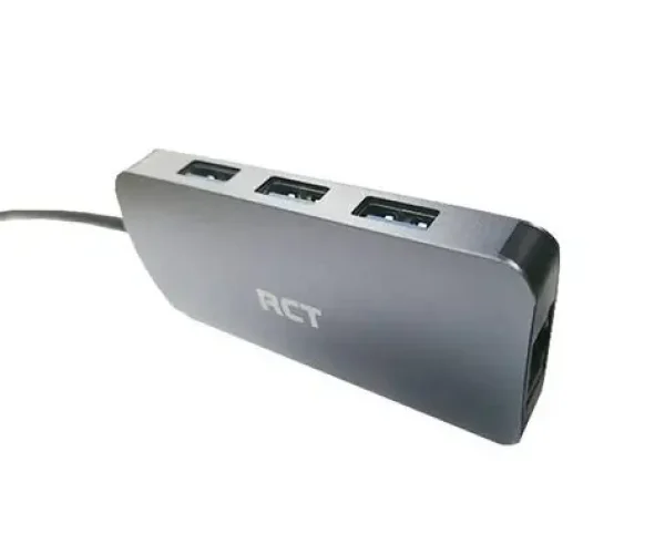 RCT 4-in-1 USB type A hub with 3 USB 3.0 Type A ports and 1 RJ45 Gigabit ethernet port