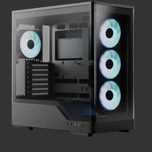 Aerocool P500A Black Mid tower case - Includes 120mm ARGB Fan x 4 and 4-port ARGB control hub - ATX - 3x 2.5'' or 2x3.5'' - 360m