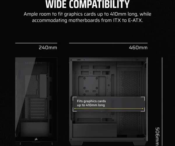 3500X Tempered Glass Black Mid-Tower PC Case; 2x 3.5'' |  2x 2.5'' Drive Bays; Up to 360mm Radiator compatible