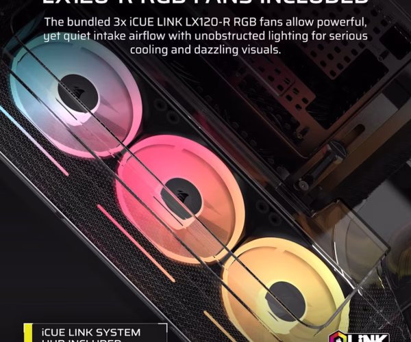 AIR 5400 LX-R RGB iCUE LINK Triple Chamber Mid-Tower PC Case ;3x Fans included;2x 2.5'' ; 1x 3.5'';  Black