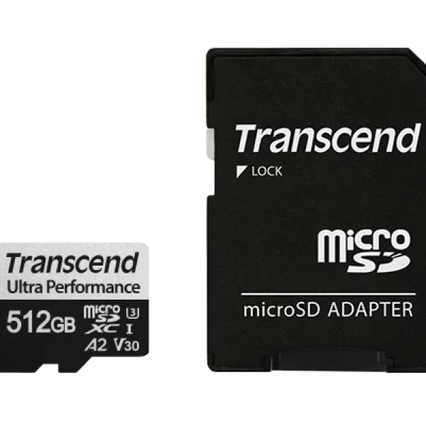 TRANSCEND 340S 512GB ULTRA PERFROMANCE MICRO SD UHS-I  U3 V30 A2 CLASS10 - READ 160 MB/S - WRITE 125MB/S - WITH SD ADPTOR