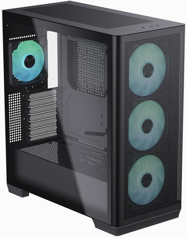 APNX C1-R premium Black mid-tower ATX case - 4x PWM ARGB Fan Included - 3x2.5'' or 3x 3.5'' - 360mm radiator - BTF Compatible.