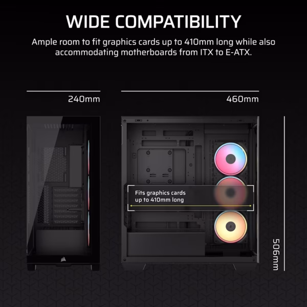 3500X LX-R RGB iCUE LINK Tempered Glass Mid-Tower PC Case; 3x Fans included; 2x 2.5'' ; 2x 3.5''; Black