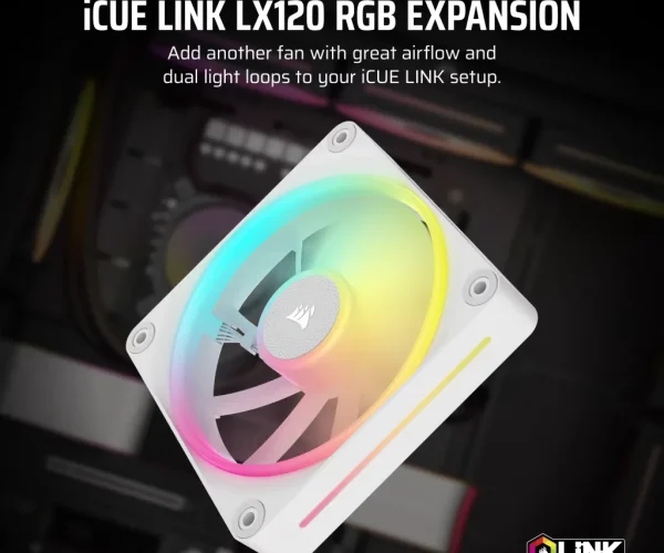 Corsair iCUE LINK LX120 RGB 120mm PWM Fan - Dual Light Loops – Requires iCUE LINK System Hub (Sold Separately) - White