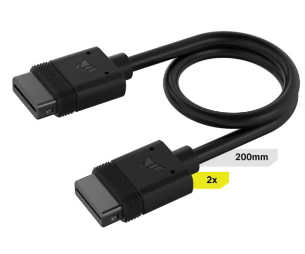 Corsair iCUE LINK Cable; 2x 200mm with Straight connectors; Black