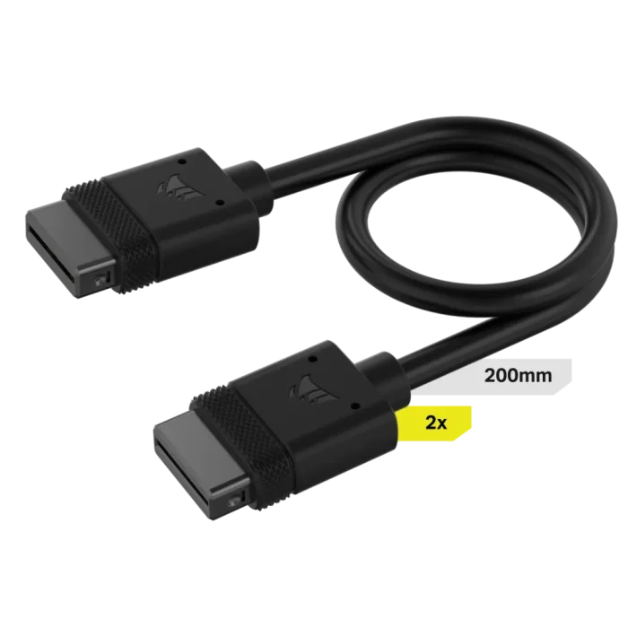 Corsair iCUE LINK Cable; 2x 200mm with Straight connectors; Black