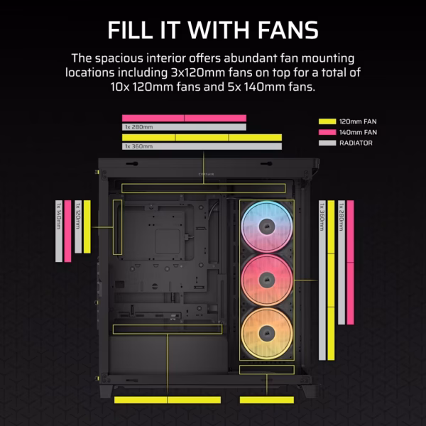 FRAME 4500X LX-R RGB LINK Panoramic Glass Mid-Tower PC Case; 3x RGB Fans Inclided; 4x 2.5'' ; 2x 3.5''; Black