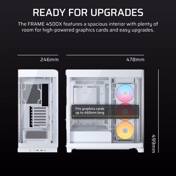 FRAME 4500X RS-R ARGB Panoramic Glass Mid-Tower PC Case;includes 3x RS120-R ARGB Fans ; 4x 2.5'' ; 2x 3.5'' ; White