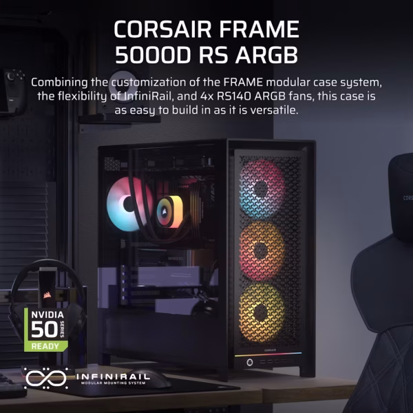 FRAME 5000D RS ARGB Mid-Tower PC Case; 4x RS140 ARGB Fans; 2x 2.5'' ; 1x 3.5'' ; Black.