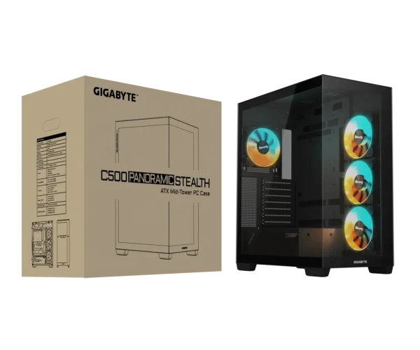 Gigabyte C500 Panoramic Stealth ATX Chassis; 1x 3.5'' | 2x 2.5'' Drive Bays; 360mm Radiator compatible; 4x 120mm ARGB fan incl;