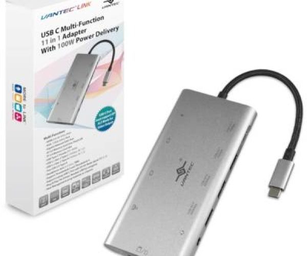 Vantec USB C Adaptor/1xHDMI/VGA/RJ45/SD Card/Micro SD/USB-C/USB-A/Audio Jack(3.5mm)/USB-C 100W/ 2xUSB-A