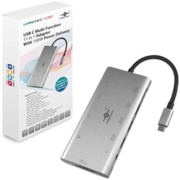 Vantec USB C Adaptor/1xHDMI/VGA/RJ45/SD Card/Micro SD/USB-C/USB-A/Audio Jack(3.5mm)/USB-C 100W/ 2xUSB-A