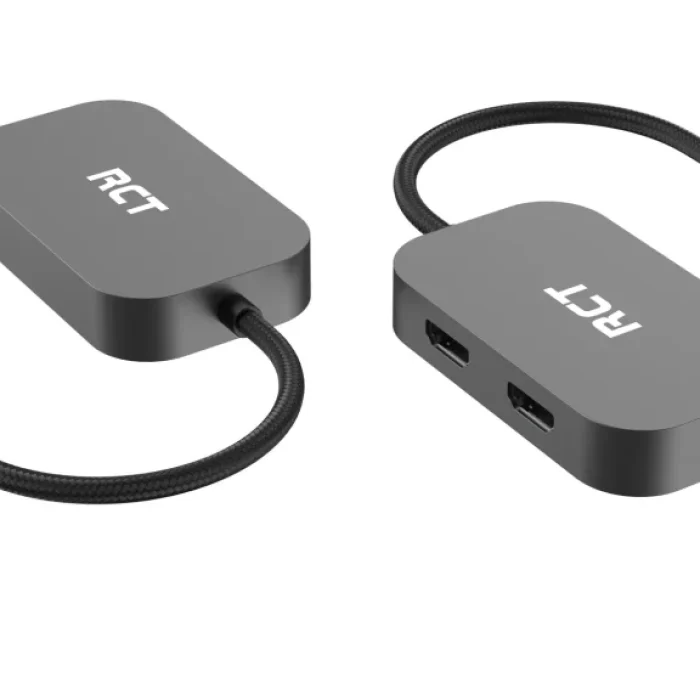 RCT 3-in-1 USB Type C hub with 2 HDMI; USB Type C Power pass-through and Multi-Steam Transport technology