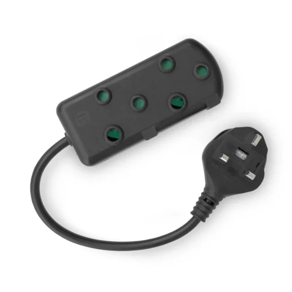RCT 2 SA SOCKET MULTIPLUG WITH UK PLUG - Black