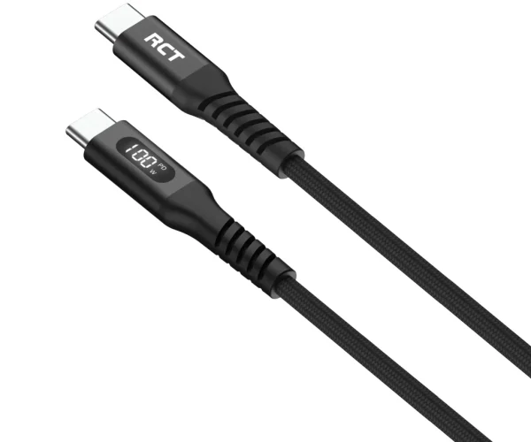 RCT USB-C to USB-C PD 100W (5A) cable; 2m; braided; LED display