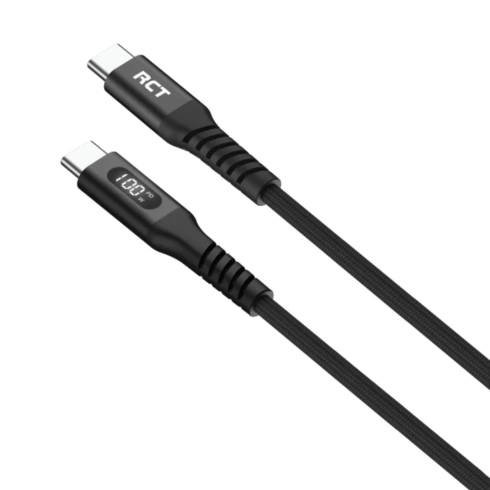 RCT USB-C to USB-C PD 100W (5A) cable; 2m; braided; LED display