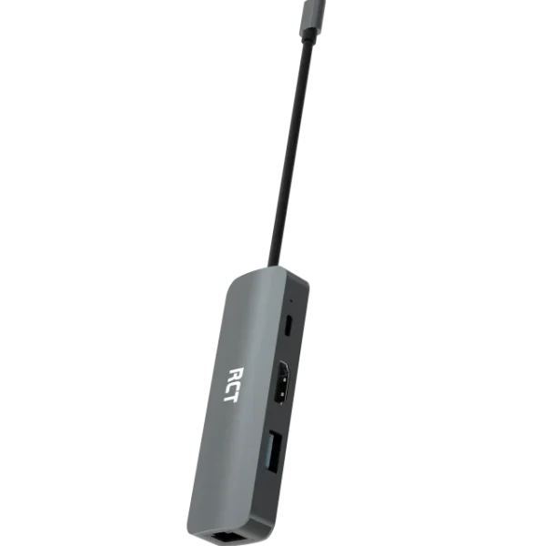 RCT compact 4-in-1 USB type C hub with 1 HDMI; 1 USB 3.0; RJ45 and USB C Power pass-through