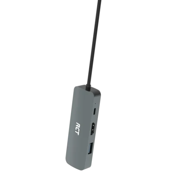 RCT compact 4-in-1 USB type C hub with 1 HDMI; 1 USB 3.0; RJ45 and USB C Power pass-through