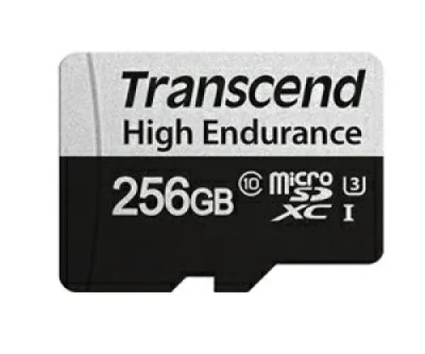 TRANSCEND 350V 256GB HIGH ENDURANCE MICRO SD UHS-I  U3 CLASS10 - READ 100 MB/S - WRITE 45MB/S - WITH SD ADPTOR